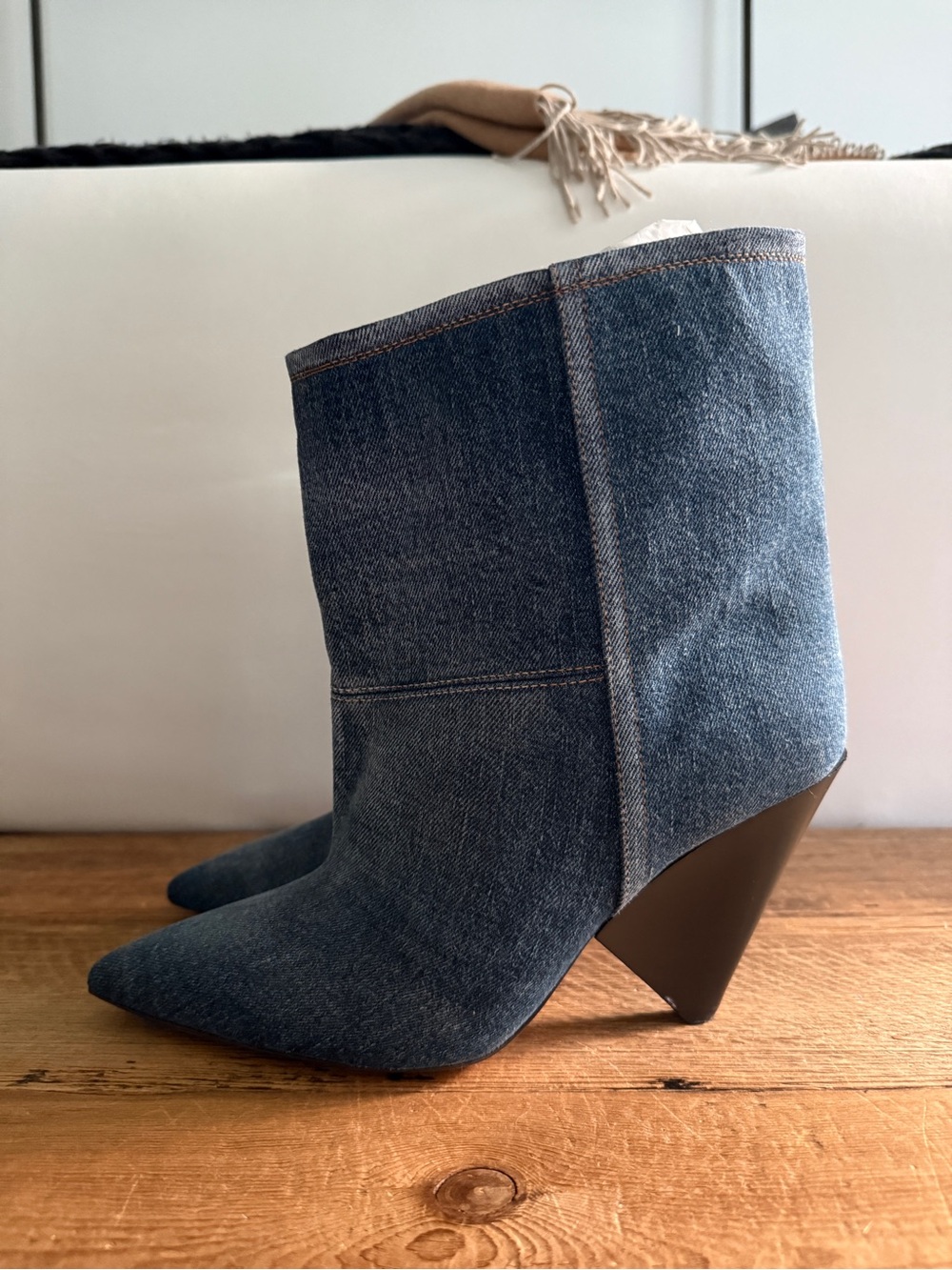 Isabel Marant Miyako Denim Pointed Toe Ankle Boots Size 40